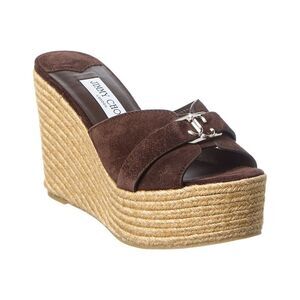 Jimmy Choo Leda 100 Suede Wedge Sandal, Brown